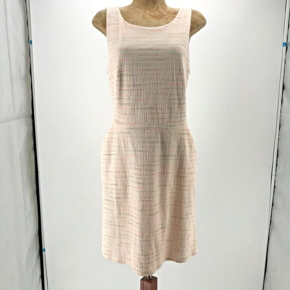 LOFT Dresses & Skirts - LOFT Dress Womens 8 Ivory Pink Copper Texture Fit & Flare Open Back Pockets